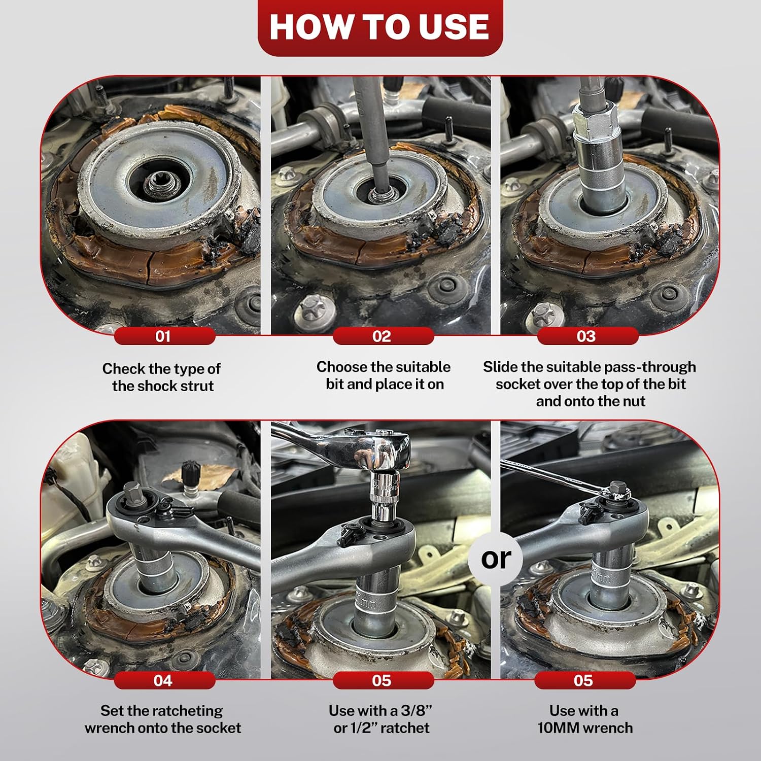 BILITOOLS 50PCS Shock Absorber Strut Nut Socket Set | Master Suspension Tool, Strut Top Mount Nut Removal & Install, Automotive Use, with Ratchet Adaptors