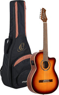 Ortega Guitars 6 String Performer Series Solid Top Slim Neck Reverse Acoustic-Electric Nylon Classical Guitar w/Bag, Right (RCE238SN-FT)
