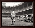 Poster Master The Babe Bows Out Canvas - Retro Babe Ruth Retires Print - Sports Art - Gift for Him, Men, Athlete - Baseball Art - Decor for Man Cave, Gym, Living Room - 24x32 Brown Framed Canvas