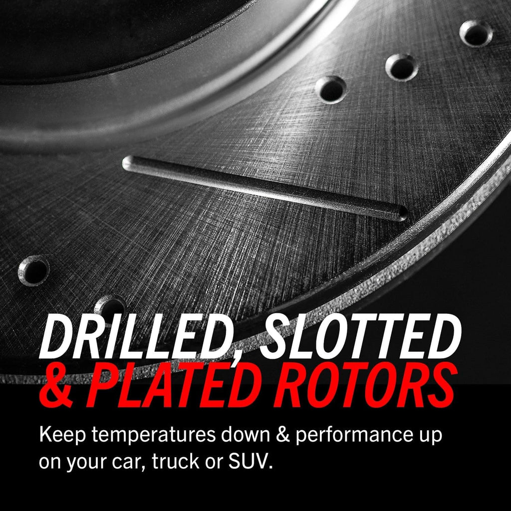 PowerStop Front Brake Kit for Acura TLX 2015-20 - Drilled and Slotted Disc Rotors with Carbon-Fiber Ceramic Brake Pads Replacement, K7214