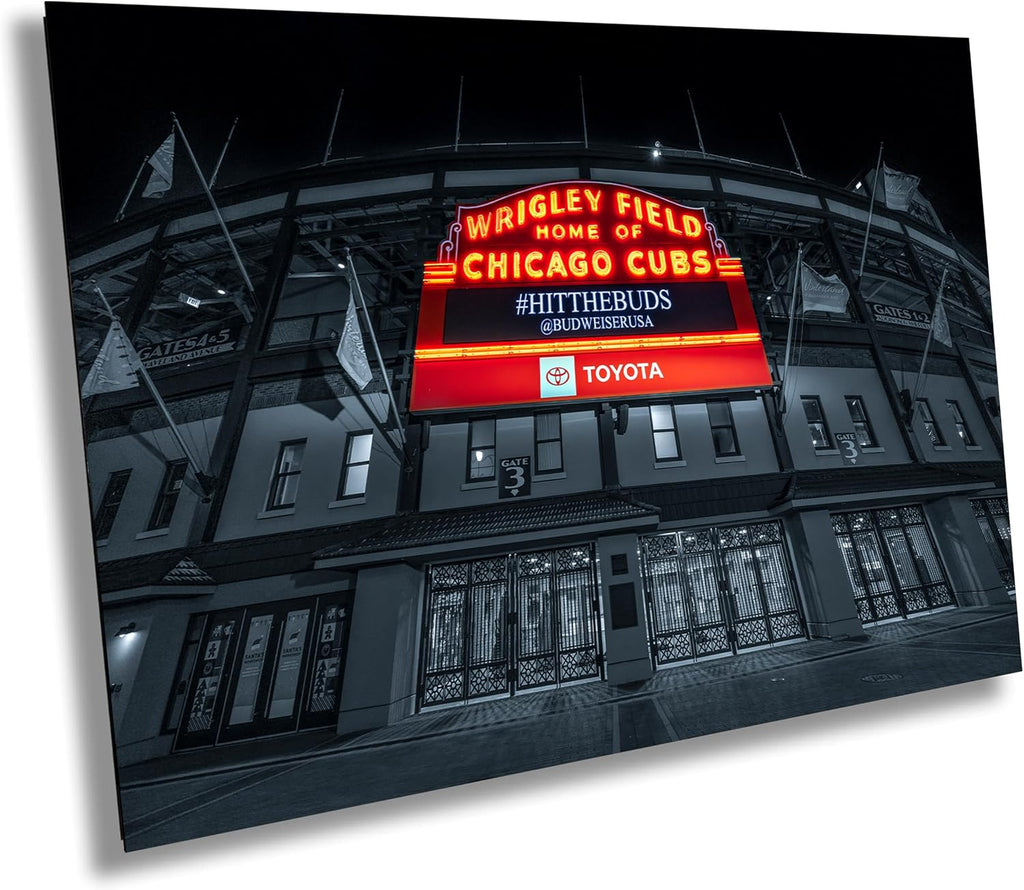 PHOTOS BY ZAMAN Wrigley Field, North Side of Chicago, Illinois, Major League Baseball Chicago Cubs, Paper, Canvas, Acrylic and Metal Print (Acrylic Print 24x36 Inches)