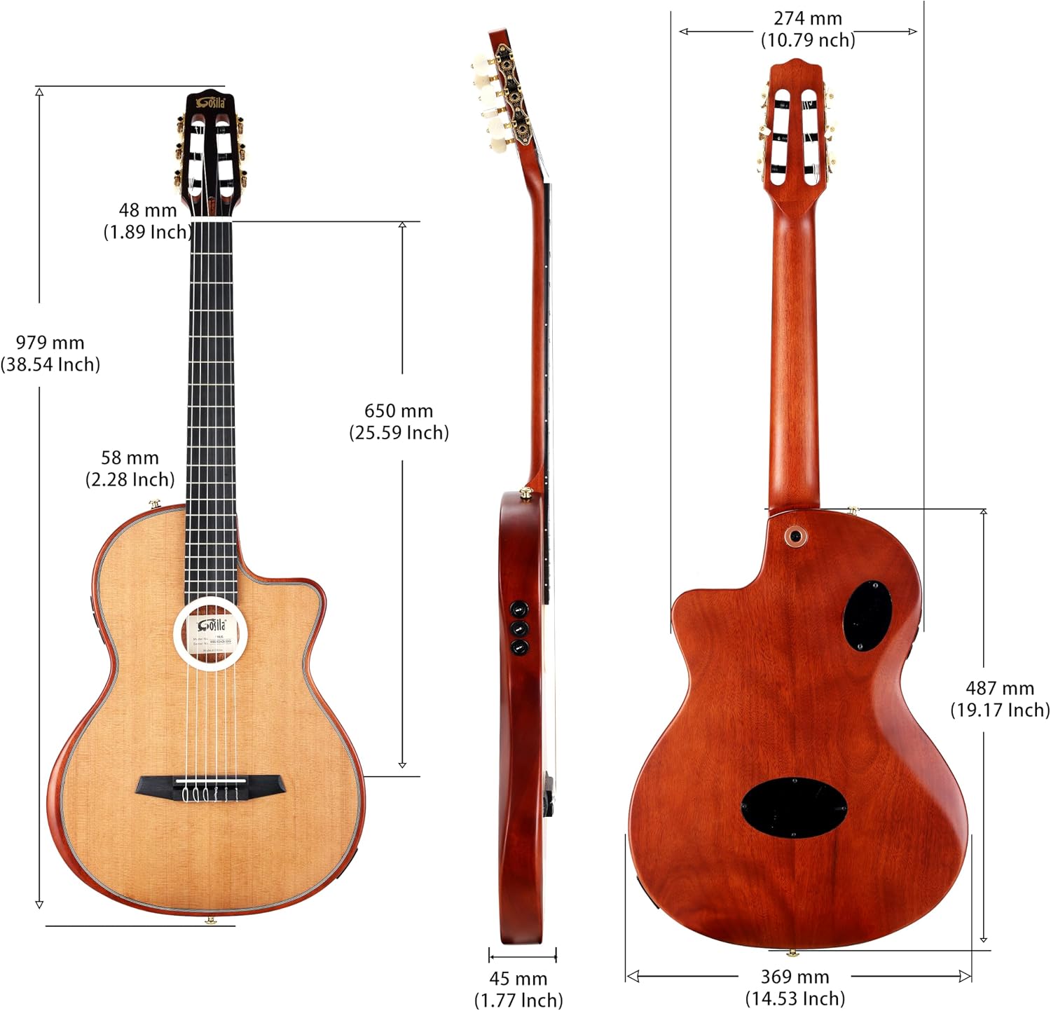 Electronic Classical Portable Guitar SILENT GUITAR Classic Nylon String Travel Portable Guitars Solid Cedar top Okoume body