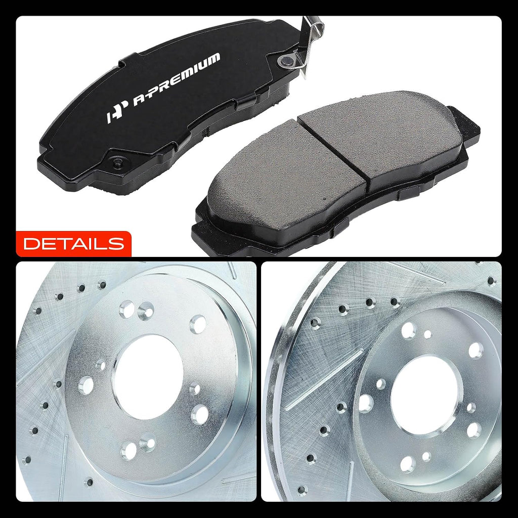 A-Premium 11.81 inch(300 mm) Front Disc Brake Rotors + Ceramic Pads Kit Compatible with Acura and Honda Models - CL 2001-2003, TL 1999-2003/2006-2008, TSX 2004-2010, Accord 2003-2011, 6-Pack