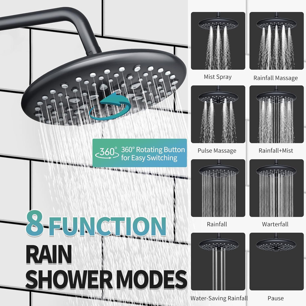 SR SUN RISE Shower Faucet - 10 Inch Multifunctional High Pressure Shower Head System with Handheld Shower Head Fixtures - Valve Included - Matte Black