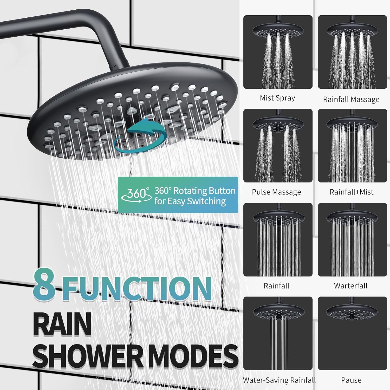 SR SUN RISE Shower Faucet - 10 Inch Multifunctional High Pressure Shower Head System with Handheld Shower Head Fixtures - Valve Included - Matte Black