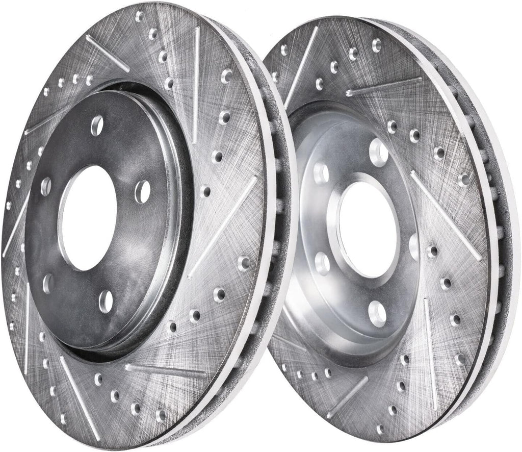 Detroit Axle - Front Brake Kit for Ford 2009-2019 Flex 2010-2019 Taurus Lincoln 2010-2019 MKT 2011-2012 MKS Drilled Brake Rotors Ceramic Brakes Pads 10pc Wheel Lug Nuts Replacement [12.80 inch Rotors]