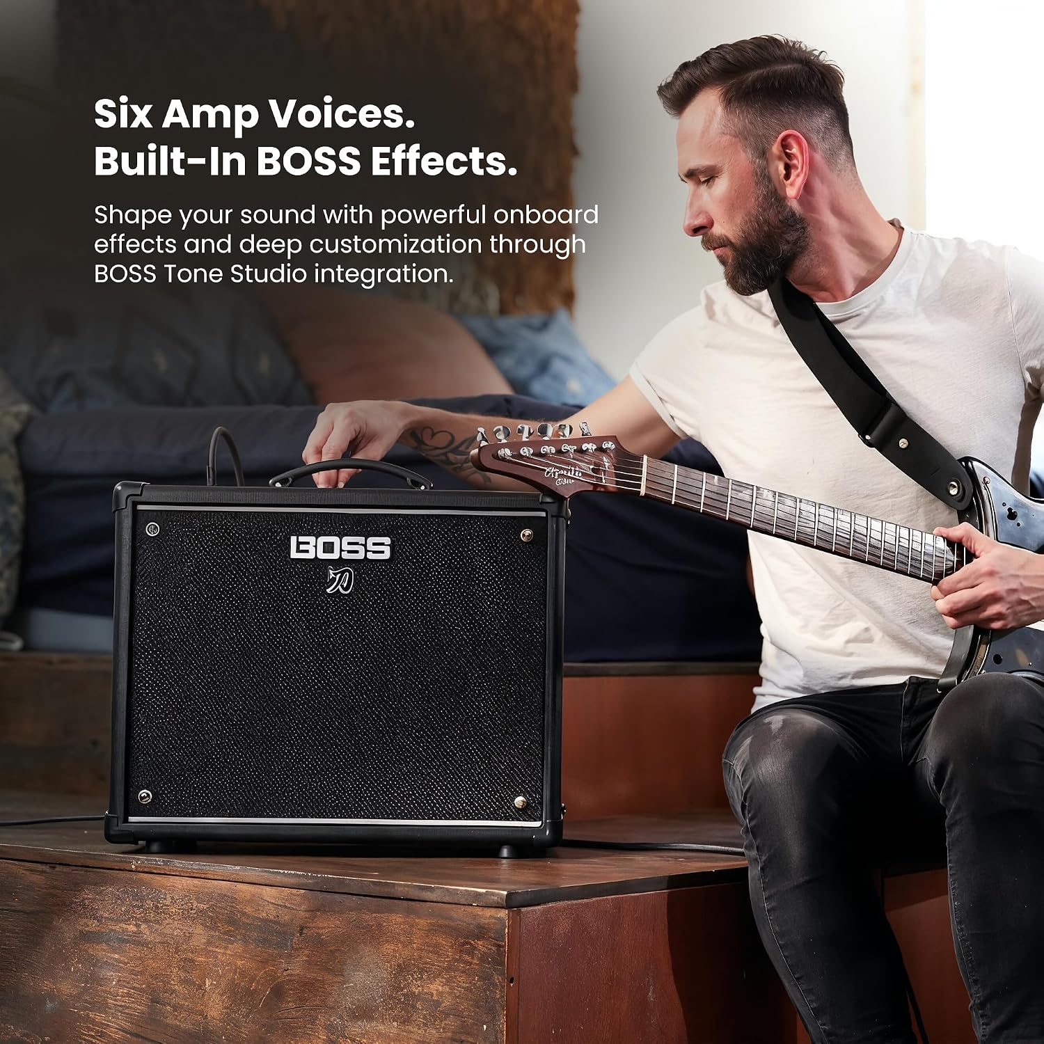 Boss Katana-50 Gen 3 50-Watt 1x12-Inch Guitar Combo Amplifier Bundle with Gearlux Instrument Cable, Tuner, Picks, and Austin Bazaar Polishing Cloth