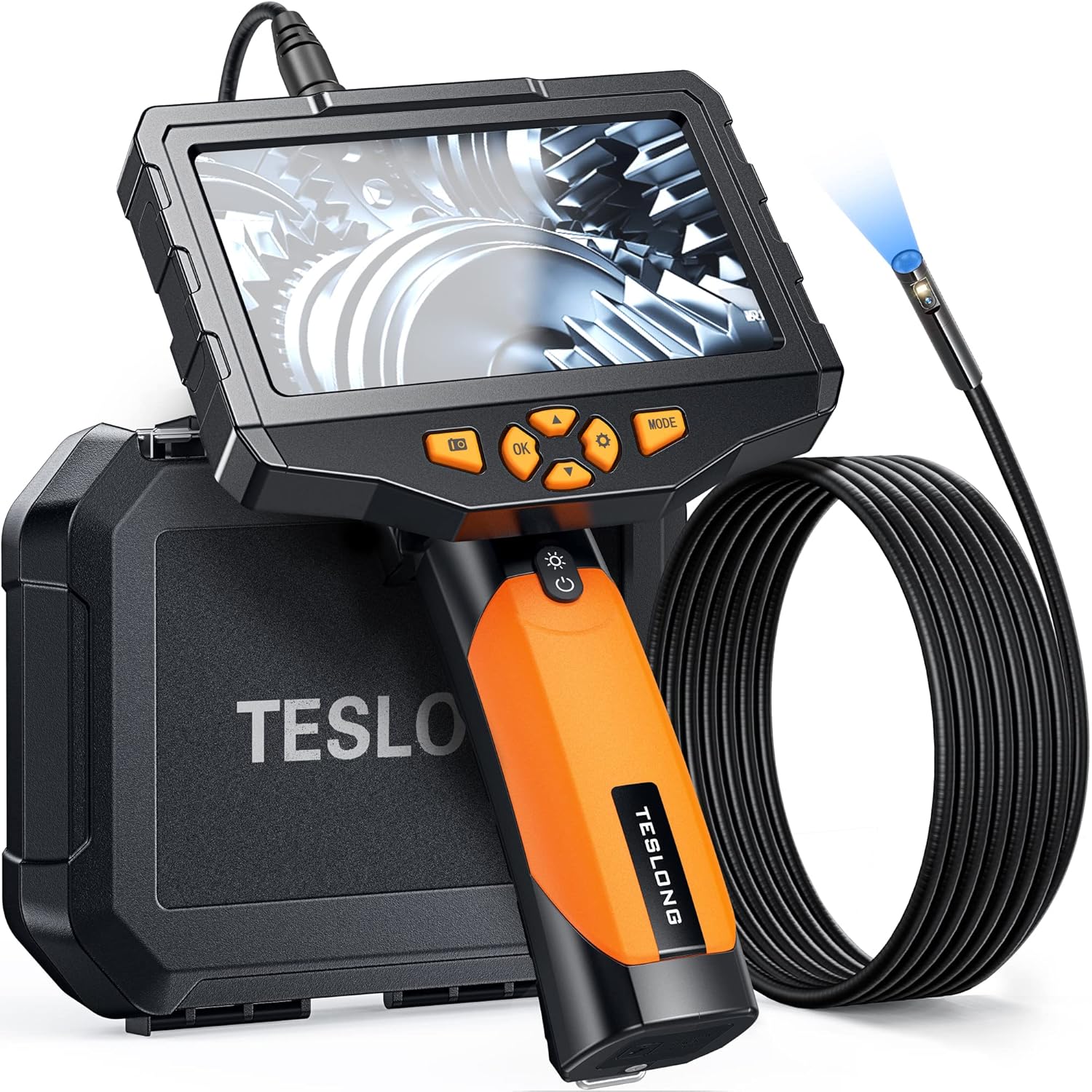 Teslong Inspection Camera, Dual Lens Borescope Camera with Light, NTS300 5' IPS Industrial Endoscope, 1080P Waterproof Flexible Mechanic Fiber Optic Snake Scope Cam for Wall Automotive Engine (10FT)