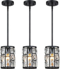 MEXO Modern Crystal Pendant Light Fixture 3-Pack Matte Black Finish Hanging Lighting Crystal Chandelier for Living Room, Kitchen, Hallway