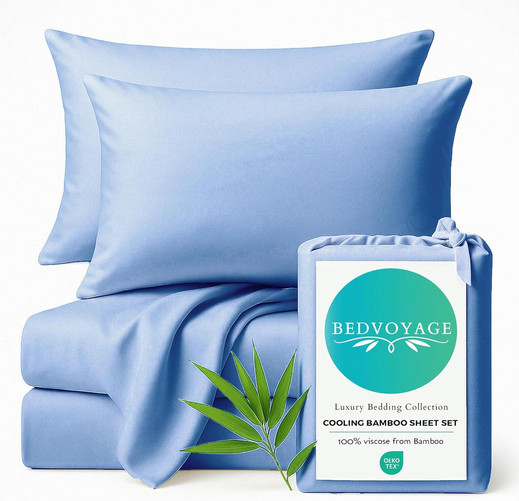 BedVoyage - Viscose from Bamboo Split King Size Sheets Set - Luxury 5pc King Sheet Set - Cooling Bed Sheets 18' Deep Pocket - Ultra Soft Sheet and Pillowcase Sets -Ocean