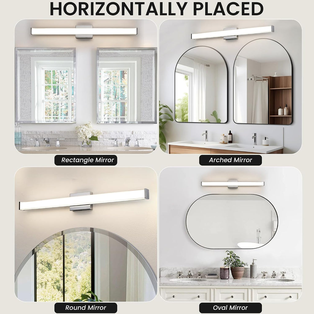 Modern LED Bathroom Vanity Light 36 inch 24W Dimmable 3CCT Bathroom Light Fixture Over Mirror Rectangle Bath Vanity Light Bar with Double Layer Acrylic Shade (Chrome)