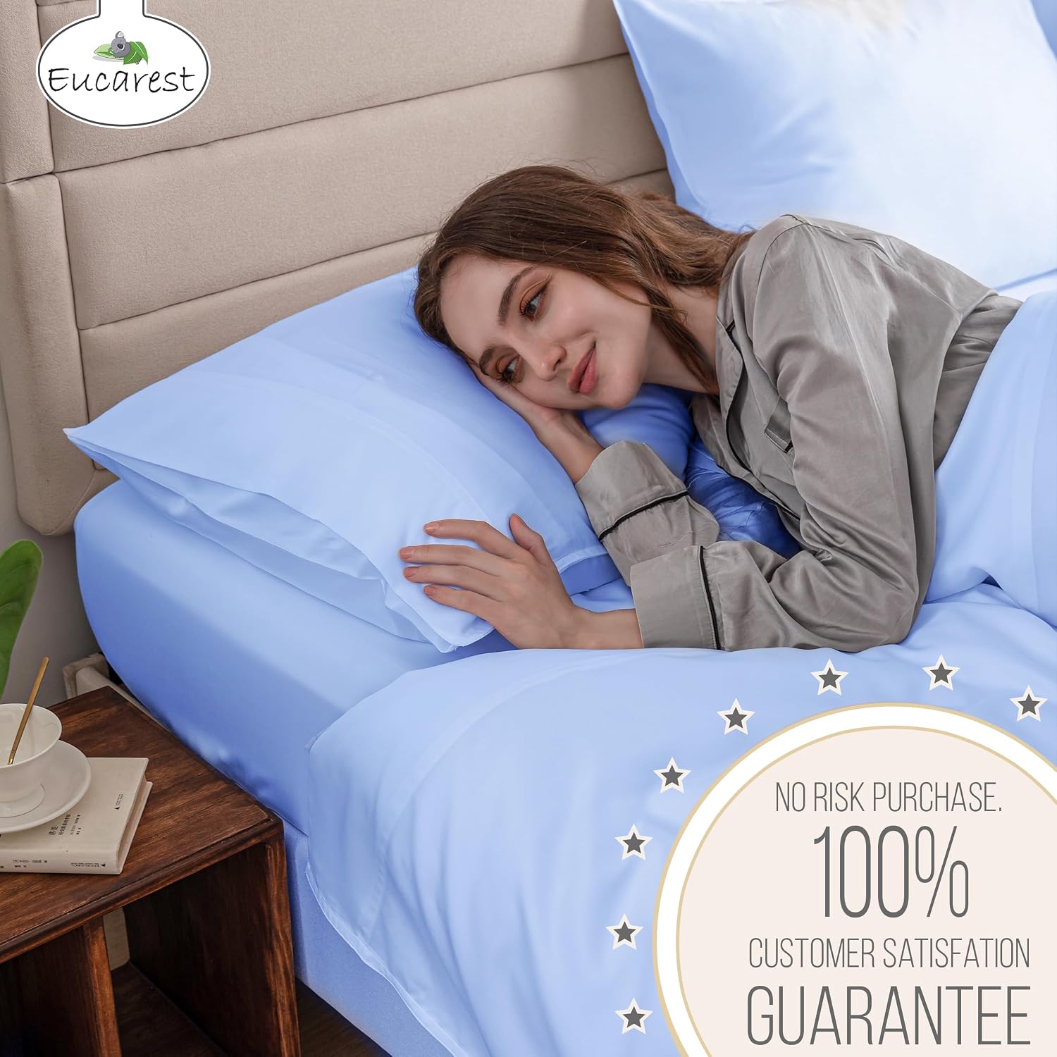 100% Eucalyptus Tencel Bed Sheets | California King | Organic | Ultra Soft | Cooling for Hot Sleepers | Hypoallergenic | Thermal Regulating | Deep Pocket | Fits 18' Mattress - Baby Blue