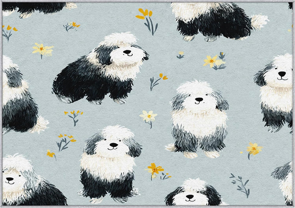 Cute Dog Rug 8x12 for Bedroom, Cartoon Pet Puppy Patterned Living Room Area Rug, Cute Dog Kids Boys Girls Room Decor, Washable Soft Thin Carpet with Non Slip Backing, 8 x 12 ft - Lu11344