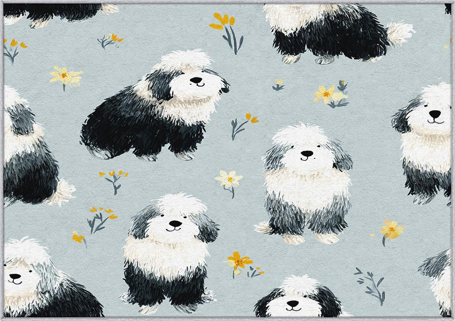 Cute Dog Rug 8x12 for Bedroom, Cartoon Pet Puppy Patterned Living Room Area Rug, Cute Dog Kids Boys Girls Room Decor, Washable Soft Thin Carpet with Non Slip Backing, 8 x 12 ft - Lu11344