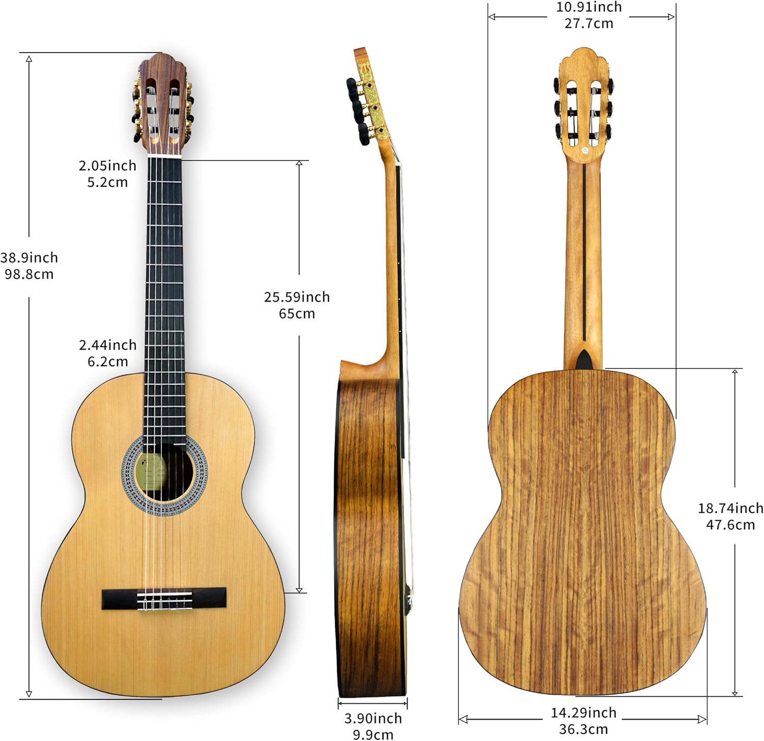 TARIO 39 Inch Classical Guitar Full Size Acoustic Guitar Spruce top Ovangkol back and sides Okoume neck laurel fingerboard