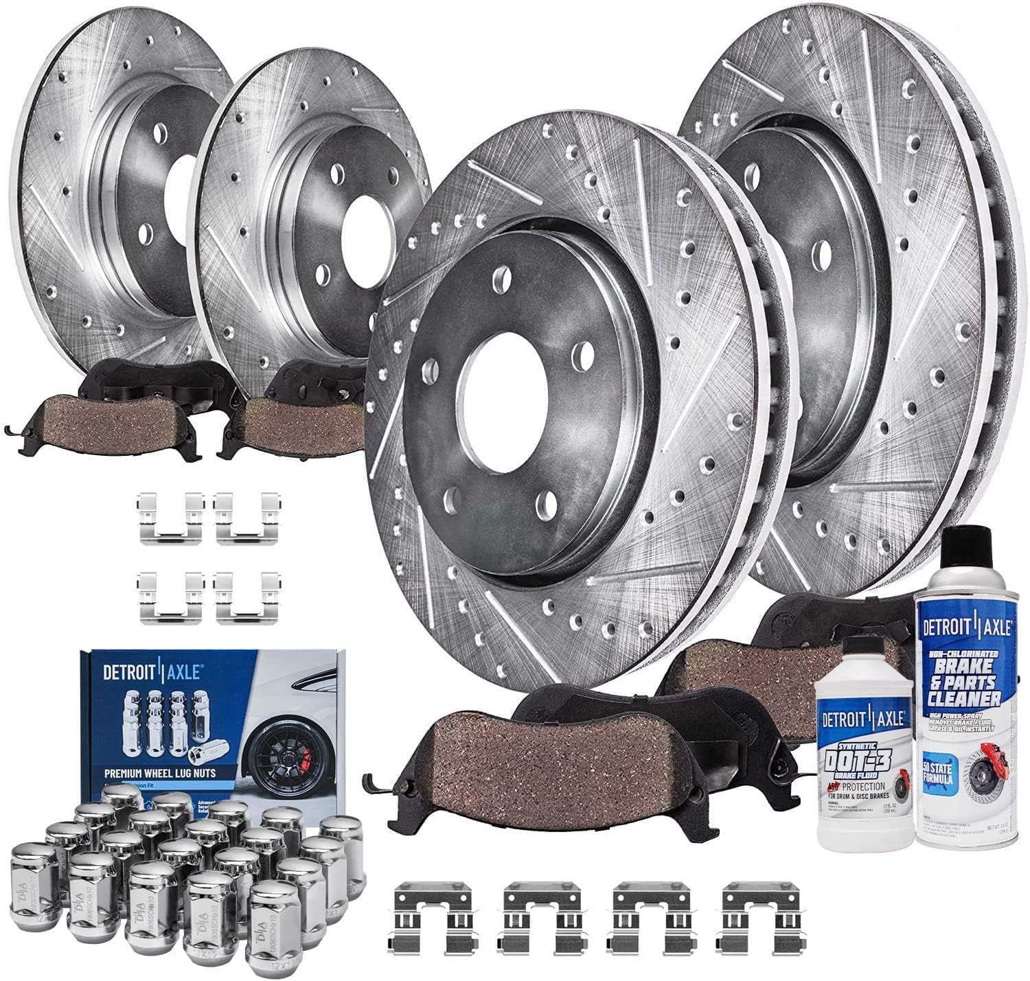 Detroit Axle - Brake Kit for Subaru Impreza Legacy Outback Forester Brake Rotors Ceramic Brakes Pads Front Rear Lug Nuts Replacement: 11.54' Front and 11.26' Rear Rotors