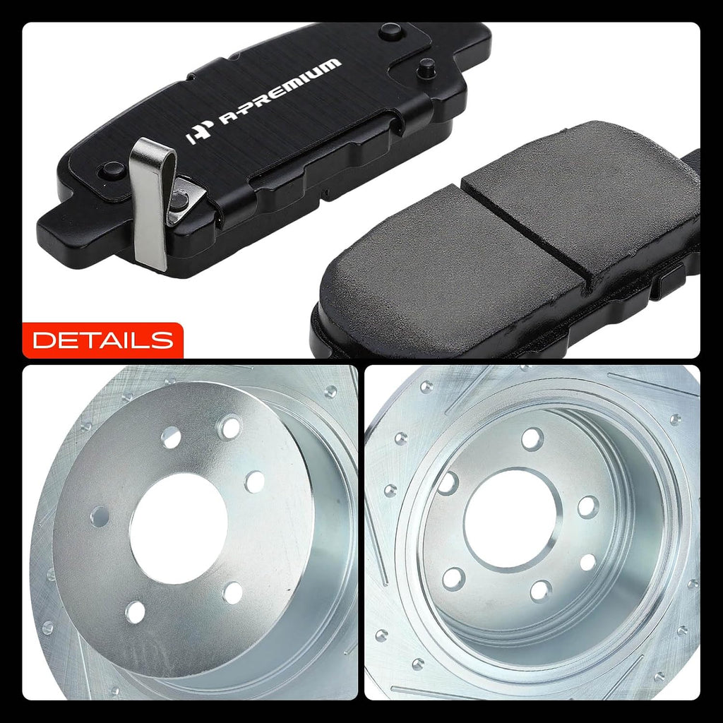 A-Premium 11.48 inch(291.7 mm) Rear Drilled and Slotted Disc Brake Rotors + Ceramic Pads Kit Compatible with Select Nissan Models - Altima 2002-2023, Juke 2011-2017, Maxima 2004-2008, Sentra 2007-2019