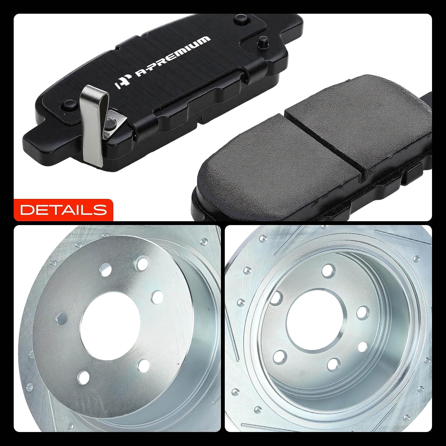 A-Premium 11.48 inch(291.7 mm) Rear Drilled and Slotted Disc Brake Rotors + Ceramic Pads Kit Compatible with Select Nissan Models - Altima 2002-2023, Juke 2011-2017, Maxima 2004-2008, Sentra 2007-2019