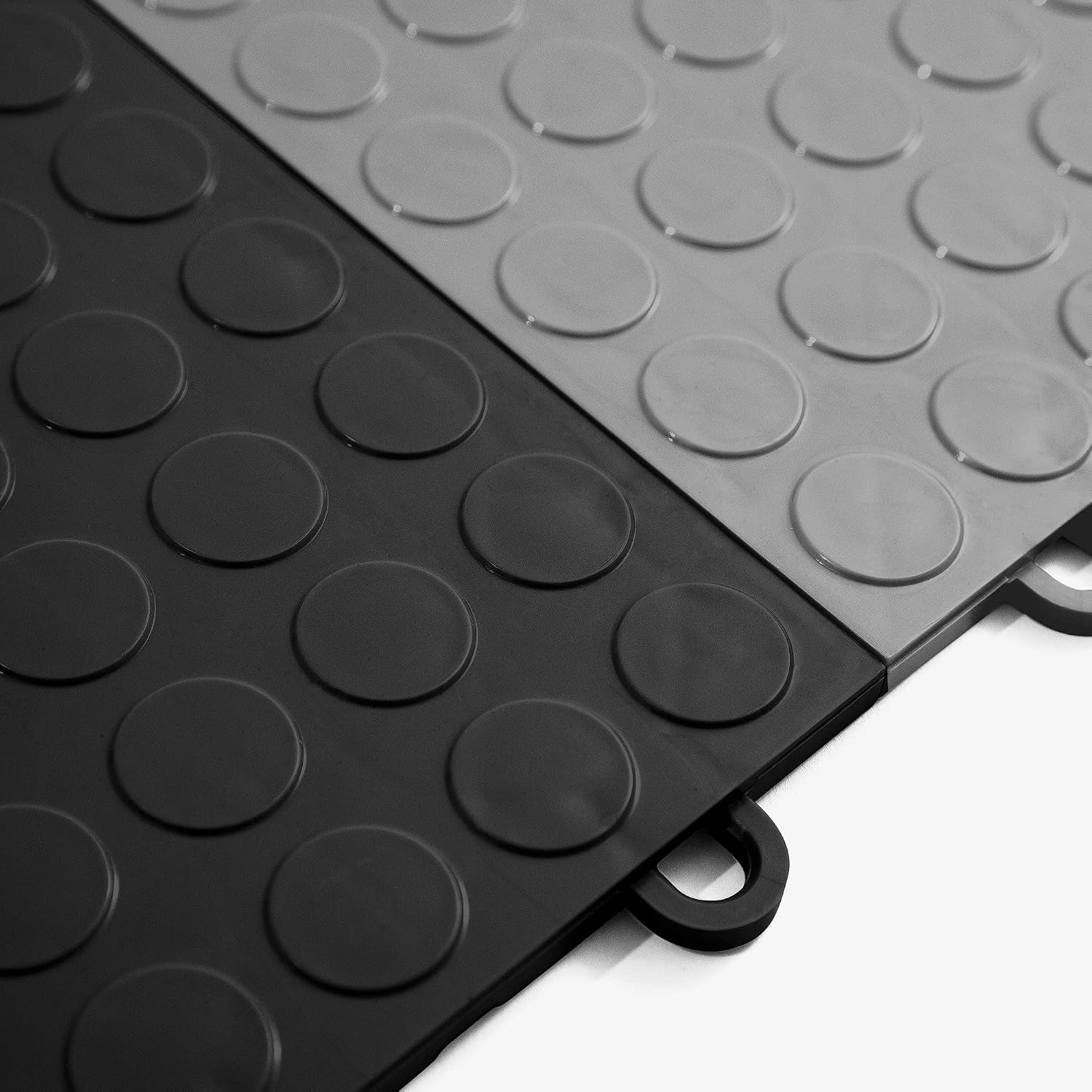 IncStores ⅜ Inch Thick Nitro Interlocking Garage Floor Tiles | Plastic Floor Tile Set for Parking, Protecting, and Displaying Motorcycles | 12'x12' Tiles, Coin, Black/Graphite