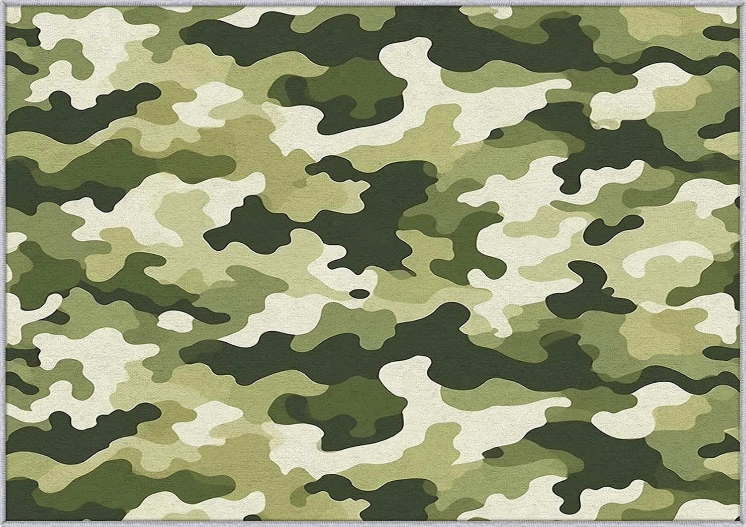 Army Green Camo Rug 8x12 for Bedroom, Camouflage Patterned Living Room Area Rug, Green Camo Kids Boys Girls Room Decor, Washable Soft Thin Carpet with Non Slip Backing, 8 x 12 ft - Lu11722