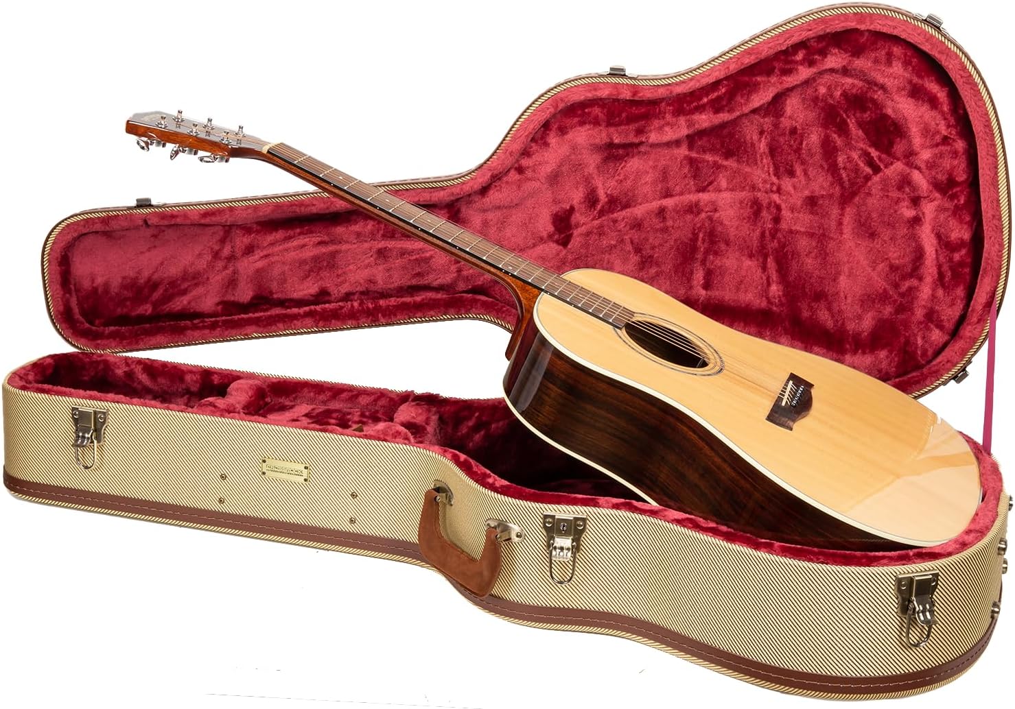 Crossrock Dreadnought Acoustic Guitar Case for Gibson J-45 / Martin D-Style | Classic Fabric Tweed Exterior, Re-Engineered Shell, Leather Handle & Deep Red Velvet Interior(CRW700DTW)