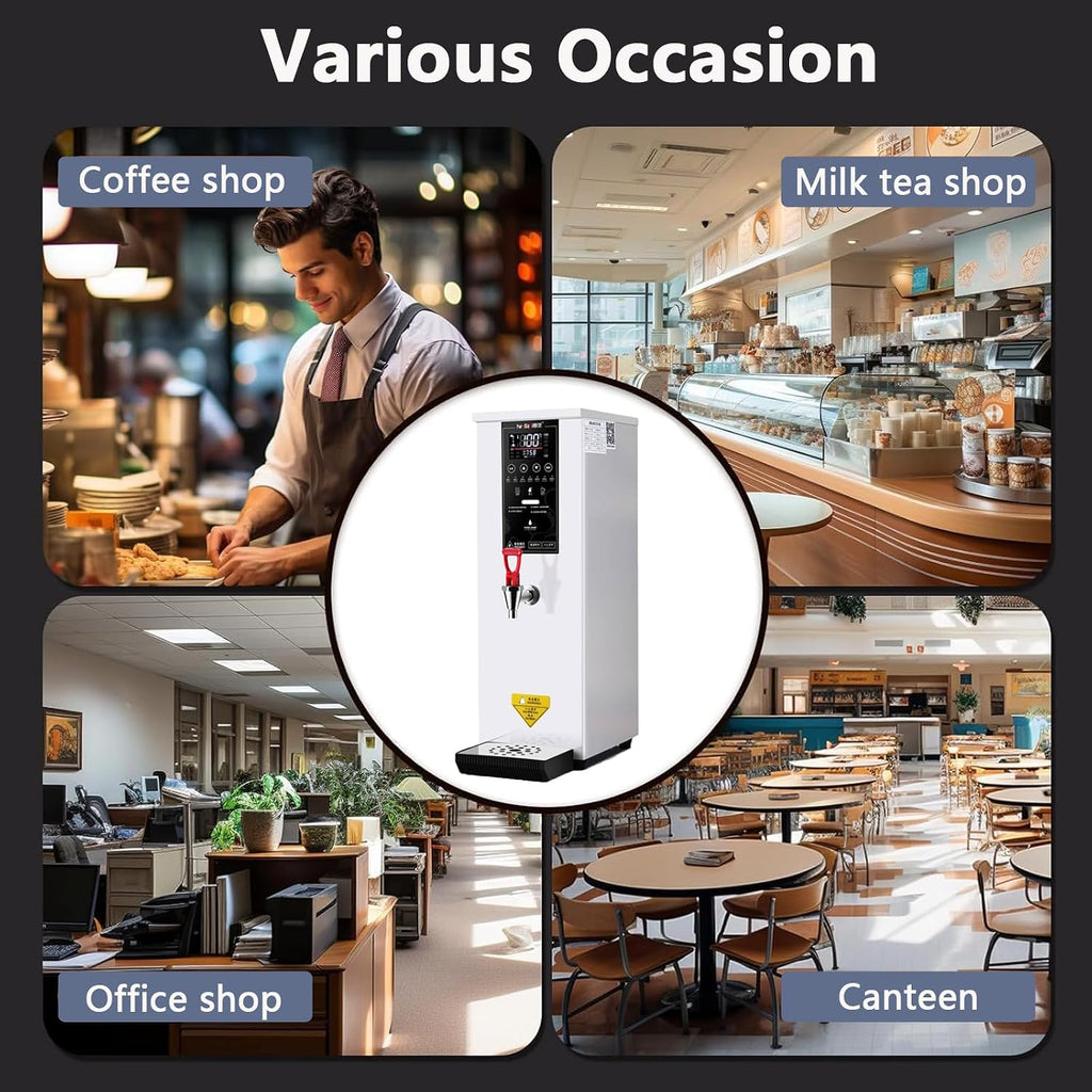 3000W Commercial Hot Water Dispenser Countertop, Energy-Saving Stainless Steel Water Boiler, 104°F-212°F for Boba Tea Office Restaurant Hotel,White