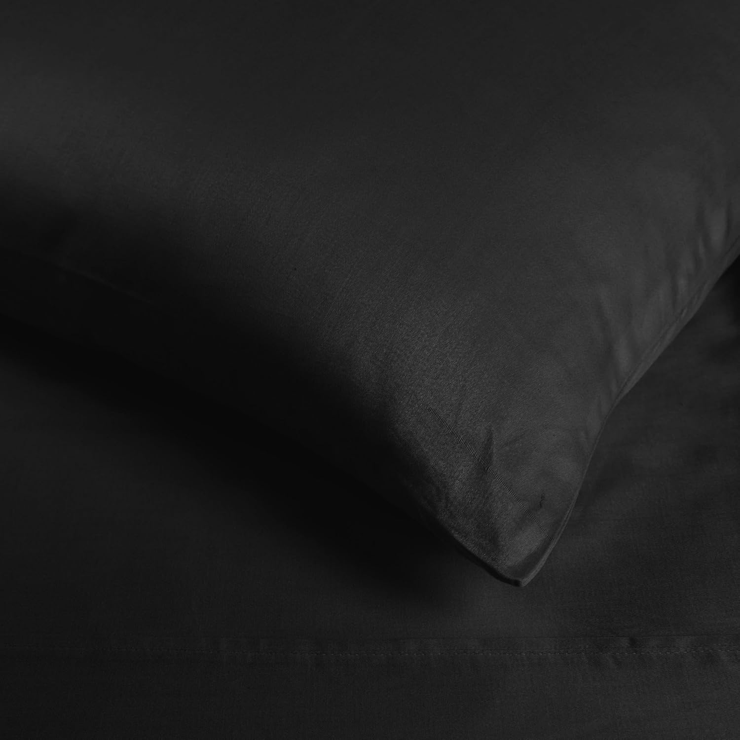 Superior Egyptian Cotton 400 Thread Count Bed Sheet Set, 1 Elastic Deep Pocket Fitted Sheet, 1 Flat Sheet, 2 Pillowcases, Soft Bedding, Luxury Sheets, Sateen Weave, Full Size, Black