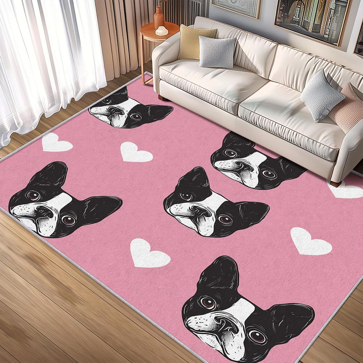 French Bulldog Rug 8x12 for Bedroom, Puppy Dog Patterned Living Room Area Rug, French Bulldog Kids Boys Girls Room Decor, Washable Soft Thin Carpet with Non Slip Backing, 8 x 12 ft - Lu11736