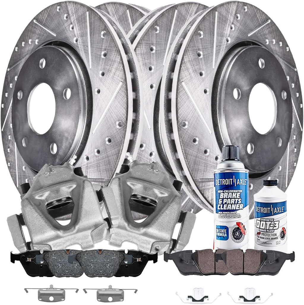 Detroit Axle - Brake Kit for 2013-2015 BMW X1, 2010-2013 328i 328i xDrive, Front Rear Drilled Rotors Brake Pads + 2 Front Brakes Calipers w/Bracke - 12pc Set