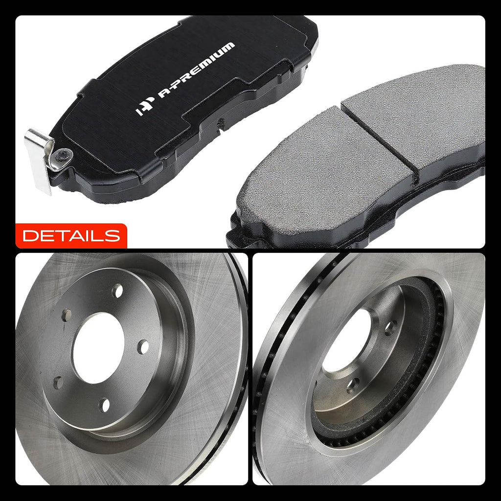 A-Premium 11.65 inch (296mm) Front Vented Disc Brake Rotors + Ceramic Pads Kit Compatible with Select Nissan Models - Altima 2007-2012, Altima 2013 Coupe Only, 6-PC Set