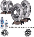 Detroit Axle - Brake Kit for 2008-2014 Cadillac CTS, Front Rear Drilled and Slotted Disc Brake Rotors Ceramic Brakes Pads Front Wheel Bearing Hubs : 12.44' inch Front, 12.40' inch Rear Rotors