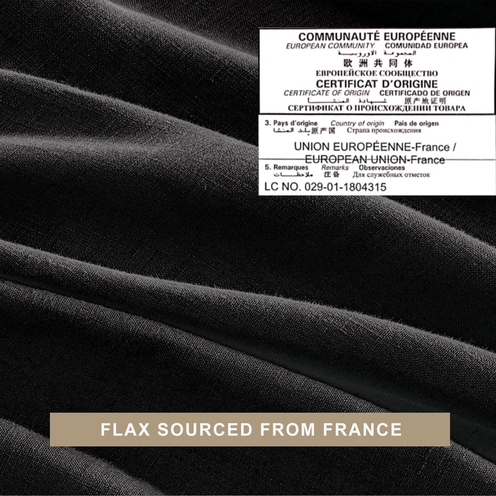 TOSMO Pure Linen Sheets Set, 100% French Natural Linen Flax Bedding 4pc Set (1 Flat Sheet, 1 Fitted Sheet, 2 Pillowcases) -King, Black