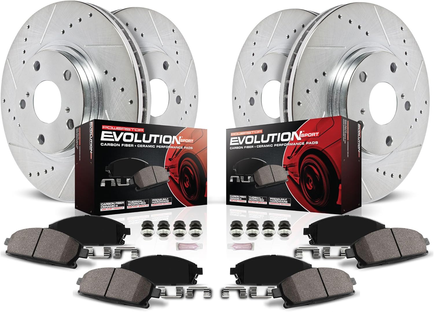 PowerStop Front and Rear Brake Kit for Honda Odyssey 2015-17 - Drilled and Slotted Disc Rotors with Carbon-Fiber Ceramic Brake Pads Replacement, K6958