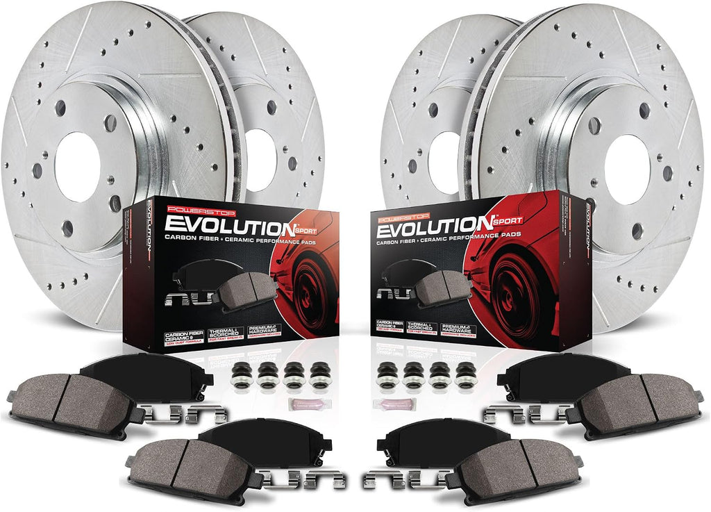PowerStop Front and Rear Brake Kit for Lexus LX570 2008-11 |LX570 2013-15 |Toyota Land Cruiser 2008-11 - Drilled and Slotted Disc Rotors with Carbon-Fiber Ceramic Brake Pads Replacement, K4117