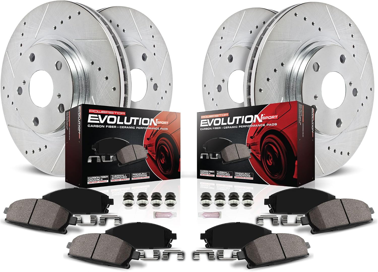 PowerStop Front and Rear Brake Kit for Lexus LX570 2008-11 |LX570 2013-15 |Toyota Land Cruiser 2008-11 - Drilled and Slotted Disc Rotors with Carbon-Fiber Ceramic Brake Pads Replacement, K4117