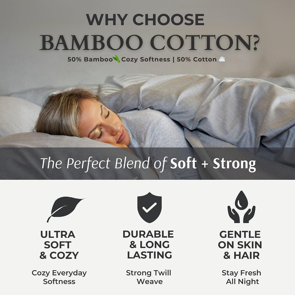 BedVoyage Cozy Sheets King – 50% Viscose from Bamboo and 50% Cotton Blend Sheet Set, Soft Breathable Bedding, 18' Deep Pocket, 4pc Set, Silver