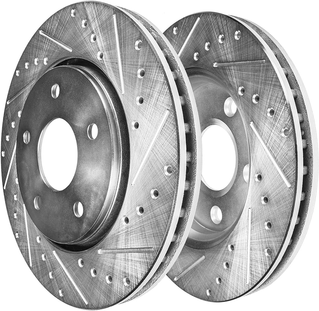 Detroit Axle - Front Brake Kit for Chrysler Town & Country Pacifica Voyager Dodge Grand Caravan Ram C/V Drilled & Slotted Brake Rotors Brake Pads Left Brake Caliper Replacement