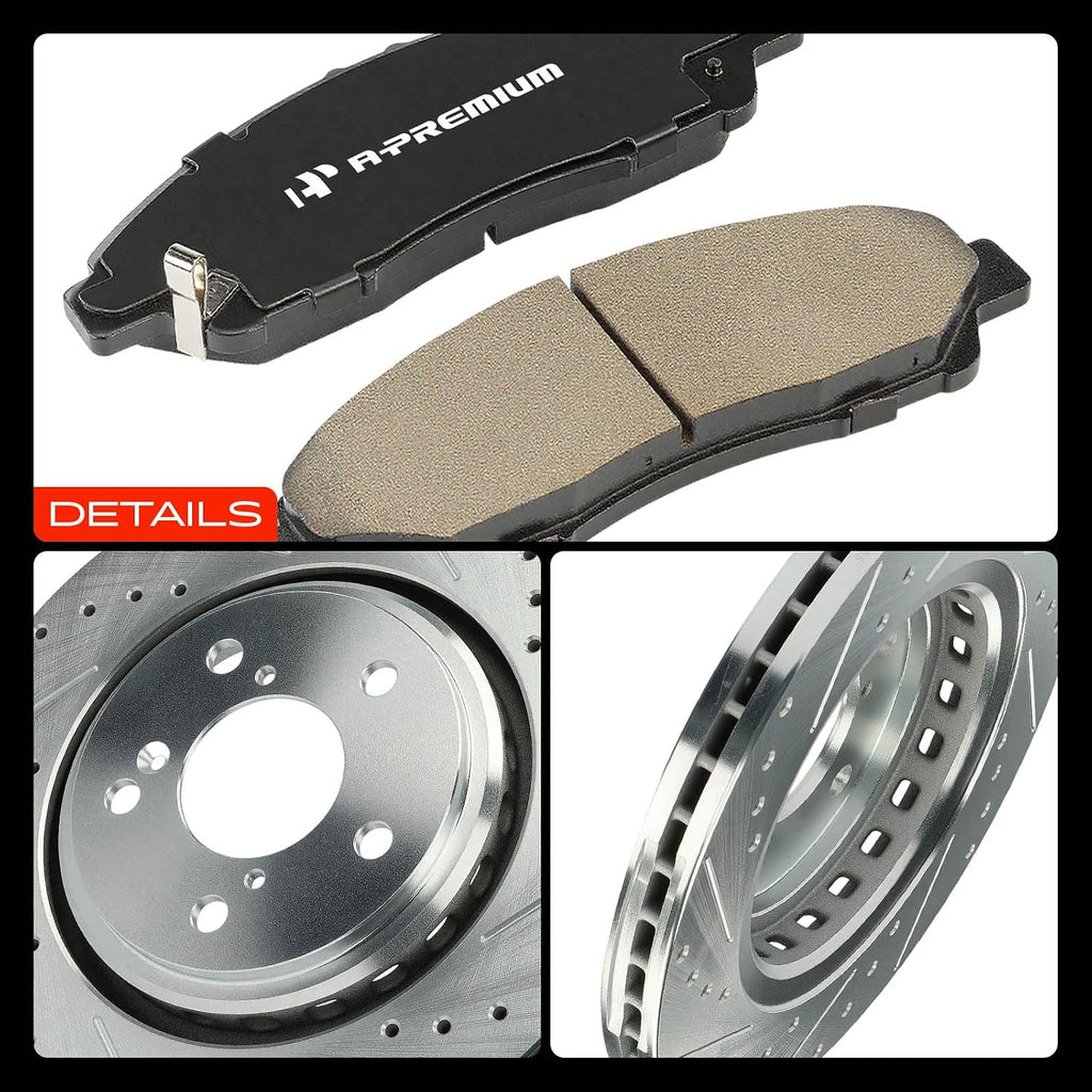 A-Premium 12.60 inch (320mm) Front Drilled and Slotted Disc Brake Rotors + Ceramic Pads Kit Compatible with Select Honda and Acura Models - Pilot 2016-2022, MDX 2017-2020, Ridgeline, 6-PC Set
