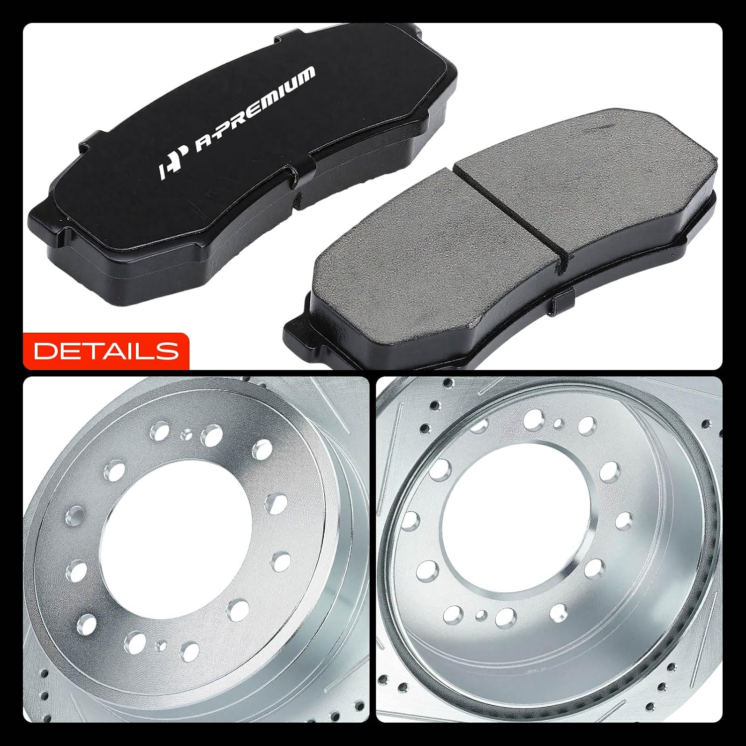 A-Premium 12.28 inch(311.92 mm) Rear Drilled and Slotted Disc Brake Rotors + Ceramic Pads Kit Compatible with Select Toyota and Lexus Models - 4Runner/GX470 2003-2009, FJ Cruiser, Sequoia, 6-PC Set