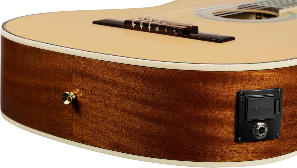 Ortega Guitars 6 String Family Series Pro Solid Top Acoustic-Electric Nylon Classical Guitar w/Bag, Right, Full (RCE141NT)