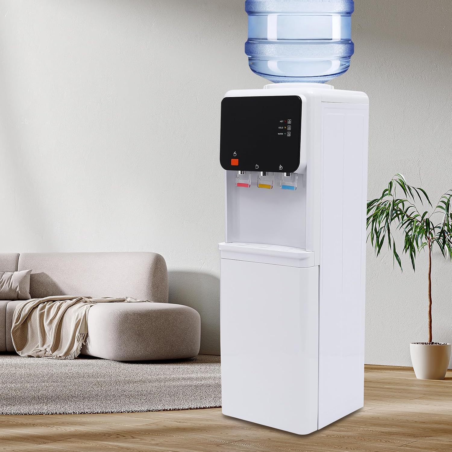 Top Loading Water Cooler Dispenser, Hot & Cold & Room Standing Water Dispenser for 1-4 Gallon Bottle, Child Safety Lock, Removable Drip Tray, Large Capacity Storage Cabinet, for Home, Office, School
