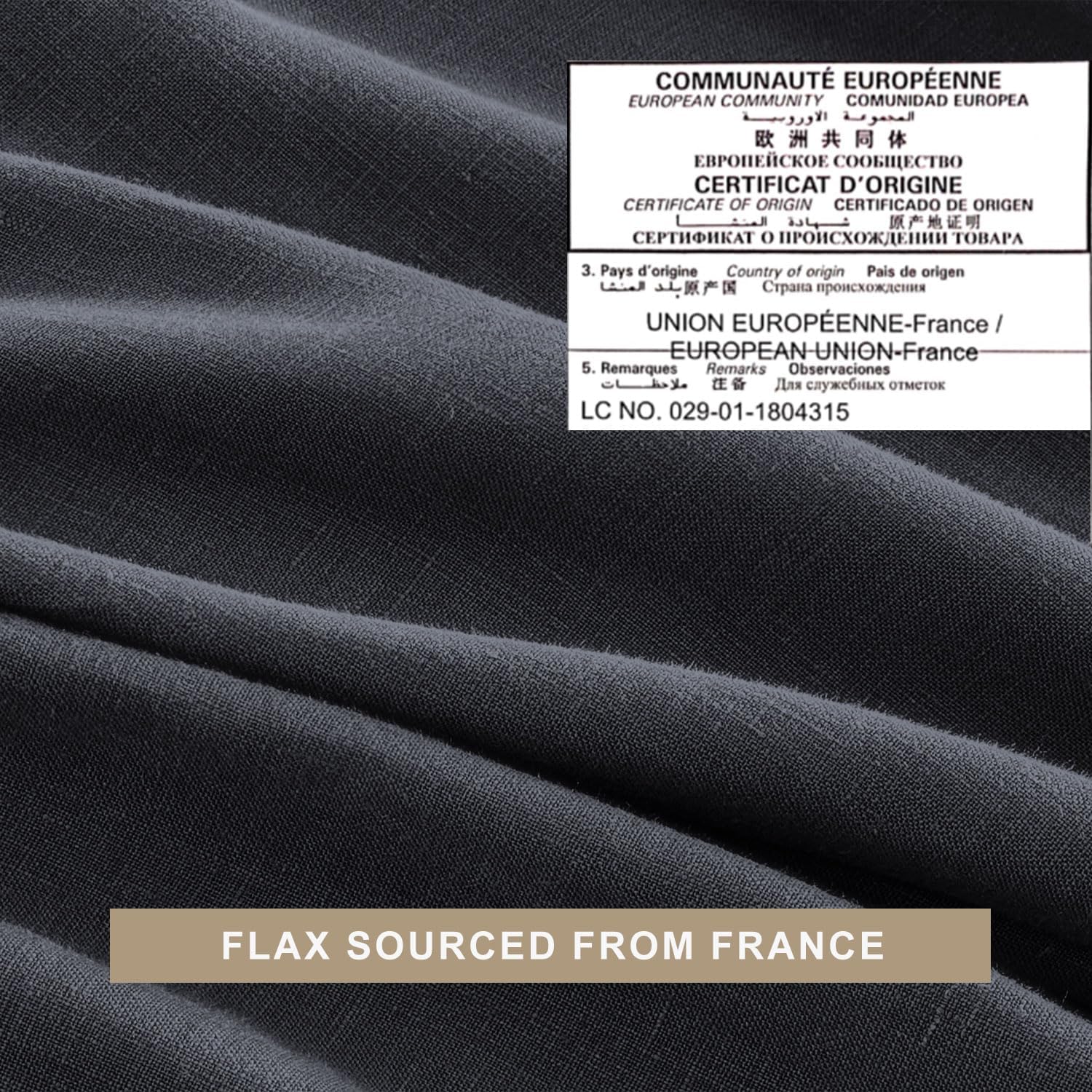 TOSMO Pure Linen Sheets Set, 100% French Natural Linen Flax Bedding 3pc Set (Twin, 1 Flat Sheet, 1 Fitted Sheet, 1 Pillowcase) - Blue Grey