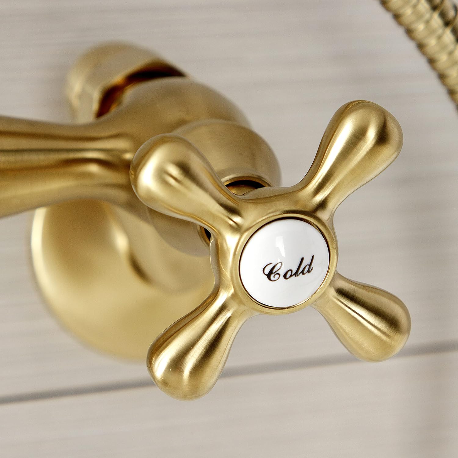Kingston Brass KS266SB Vintage 6' Adjustable Wall Mount Clawfoot Tub Faucet, Brushed Brass