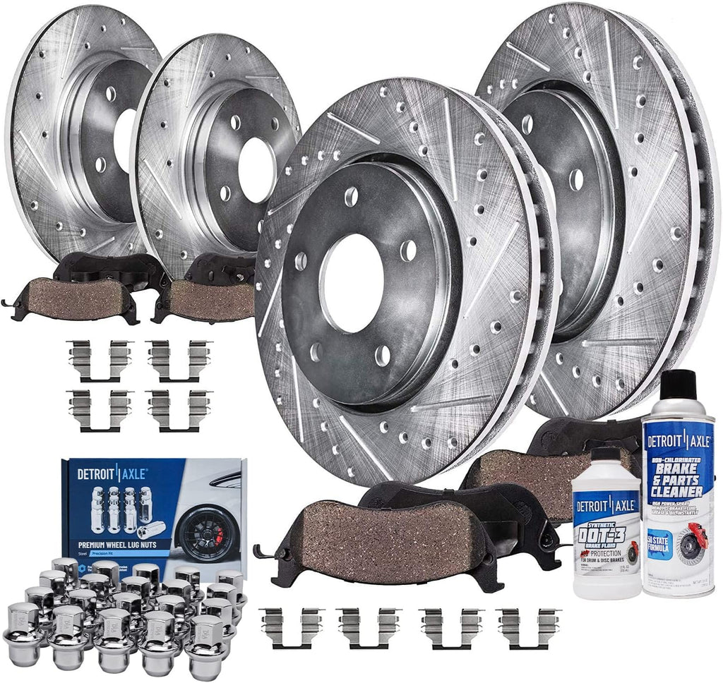 Detroit Axle - Brake Kit for 2012 Chrysler Town & Country Dodge Grand Caravan Drilled Slotted Brake Rotors Brakes Pads Wheel Lug Nuts Replacement : 12.99 inch Front & 12.91 inch Rear Rotors
