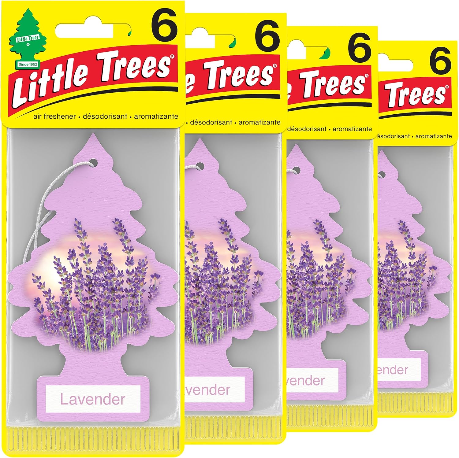 LITTLE TREES Air Fresheners Car Air Freshener. Hanging Tree Provides Long Lasting Scent for Auto or Home. Lavender, 24 Airs Fresheners (Pack of 6)