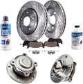 Detroit Axle - Front Wheel Bearing Hubs Brake Kit for 2009-2011 BMW 335d, 2007-2013 335i, 2011-2013 335is, Drilled & Slotted Brake Rotors Ceramic Brakes Pads Wheel Bearing Hubs Assembly Replacement