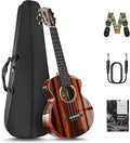 Caramel TEG91 Cutaway Ebony Glossy Tenor Acoustic & Electric Ukulele with Armrest | 26-inch Handmade Professional Ukelele Kit with Accessories
