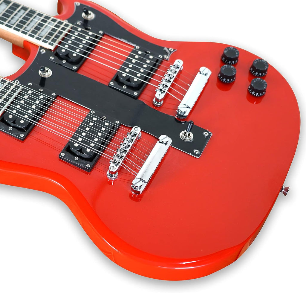TARIO Double Neck Electric Guitar Double Head Electric Guitar 12 String & 6 String Mahogany Body Mahogany Neck