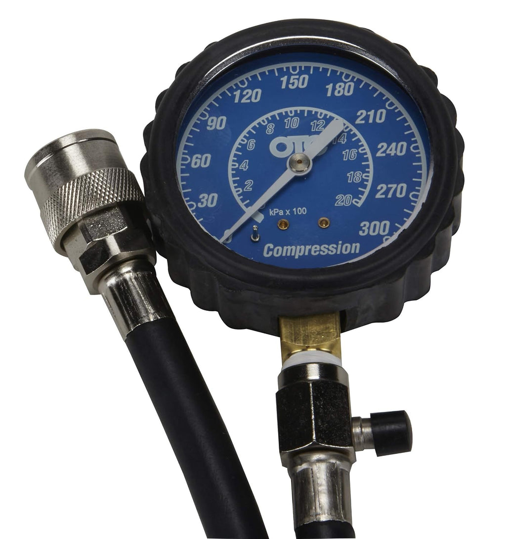 OTC 5605 Deluxe Compression Tester Kit for Gasoline Engines with Easy to Read 2-1/2' Dual Scale Gauge, Extra Long Flex Hose, Multiple Adapters, and Storage Case