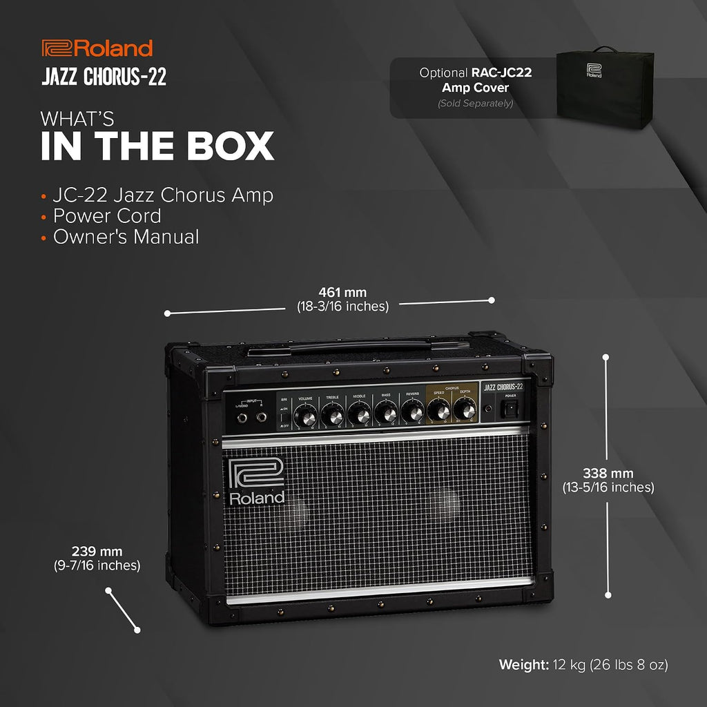Roland JC-22 Jazz Chorus | Ultra-Compact Guitar Amplifier | Iconic JC Clean Tone | Signature Chorus Effect | Powerful 30-Watt Stereo Amp | Dual 6.5' Speakers | Enhances Pedals, Multi-FX & More